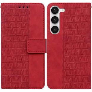 For Samsung Galaxy S23 5G Geometric Embossed Flip Leather Phone Case(Red)