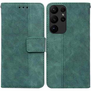 For Samsung Galaxy S23 Ultra 5G Geometric Embossed Flip Leather Phone Case(Green)