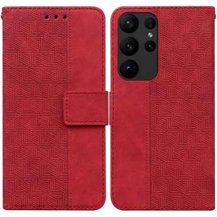 For Samsung Galaxy S23 Ultra 5G Geometric Embossed Flip Leather Phone Case(Red)