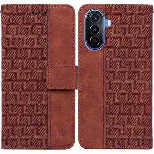 For Huawei nova Y70 Plus Geometric Embossed Flip Leather Phone Case(Brown)