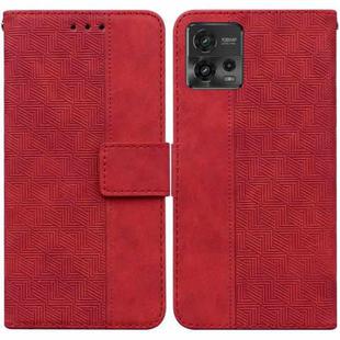 For Motorola Moto G72 Geometric Embossed Flip Leather Phone Case(Red)