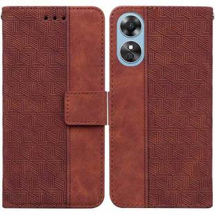 For OPPO A17 Geometric Embossed Flip Leather Phone Case(Brown)