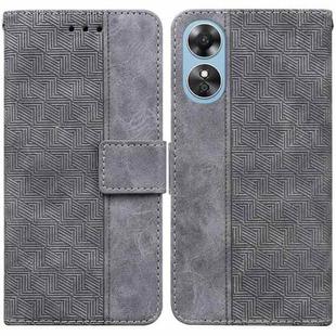 For OPPO A17 Geometric Embossed Flip Leather Phone Case(Grey)