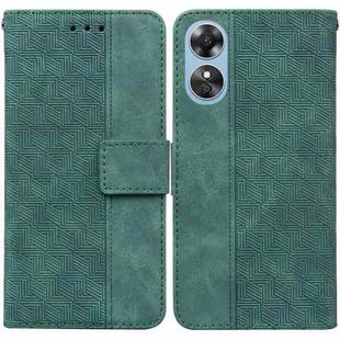 For OPPO A17 Geometric Embossed Flip Leather Phone Case(Green)