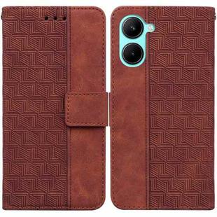 For Realme C33 Geometric Embossed Flip Leather Phone Case(Brown)