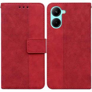 For Realme C33 Geometric Embossed Flip Leather Phone Case(Red)