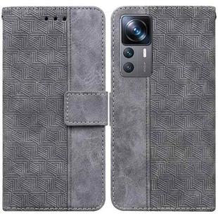 For Xiaomi 12T Pro Geometric Embossed Flip Leather Phone Case(Grey)