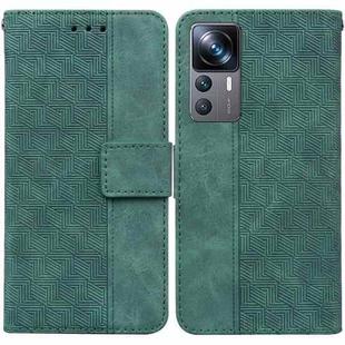 For Xiaomi 12T Pro Geometric Embossed Flip Leather Phone Case(Green)