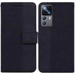 For Xiaomi 12T Pro Geometric Embossed Flip Leather Phone Case(Black)