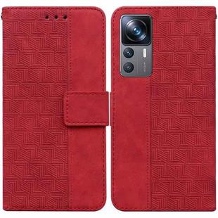 For Xiaomi 12T Pro Geometric Embossed Flip Leather Phone Case(Red)