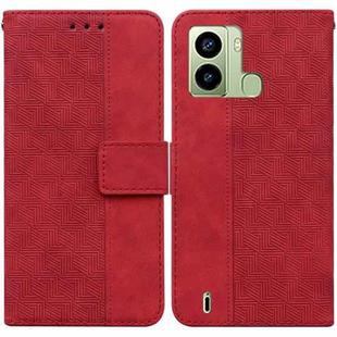 For Tecno Pop 6 Fingerprint Geometric Embossed Flip Leather Phone Case(Red)
