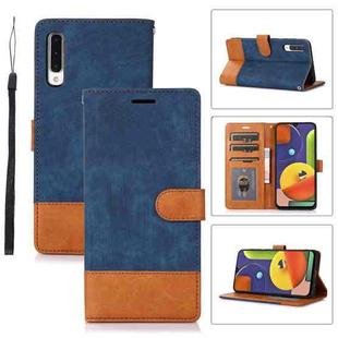 For Samsung Galaxy A50 Splicing Leather Phone Case(Dark Blue)