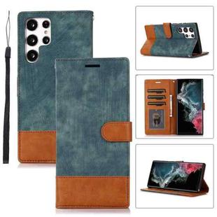 For Samsung Galaxy S22 Ultra 5G Splicing Leather Phone Case(Green)