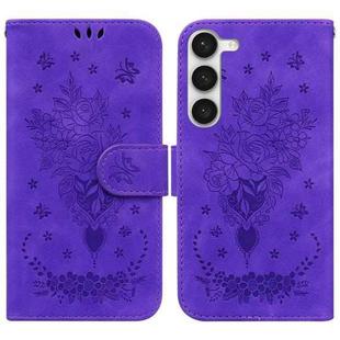 For Samsung Galaxy S23 5G Butterfly Rose Embossed Leather Phone Case(Purple)