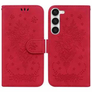 For Samsung Galaxy S23 5G Butterfly Rose Embossed Leather Phone Case(Red)