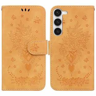 For Samsung Galaxy S23+ 5G Butterfly Rose Embossed Leather Phone Case(Yellow)