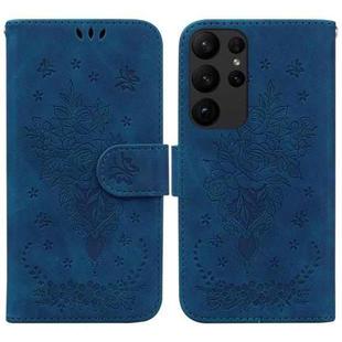 For Samsung Galaxy S23 Ultra 5G Butterfly Rose Embossed Leather Phone Case(Blue)