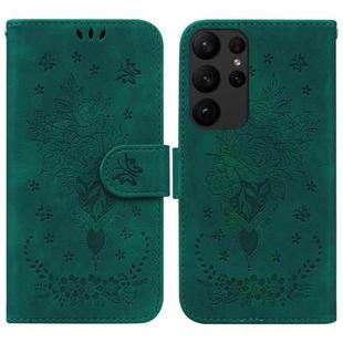 For Samsung Galaxy S23 Ultra 5G Butterfly Rose Embossed Leather Phone Case(Green)