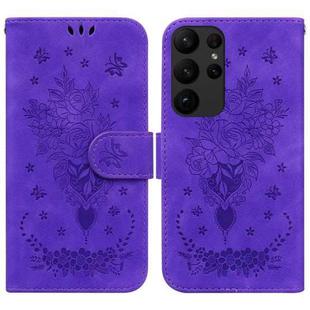 For Samsung Galaxy S23 Ultra 5G Butterfly Rose Embossed Leather Phone Case(Purple)
