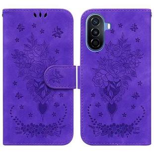 For Huawei nova Y70 Plus Butterfly Rose Embossed Leather Phone Case(Purple)