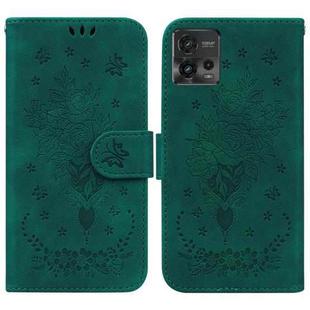 For Motorola Moto G72 Butterfly Rose Embossed Leather Phone Case(Green)