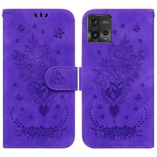 For Motorola Moto G72 Butterfly Rose Embossed Leather Phone Case(Purple)