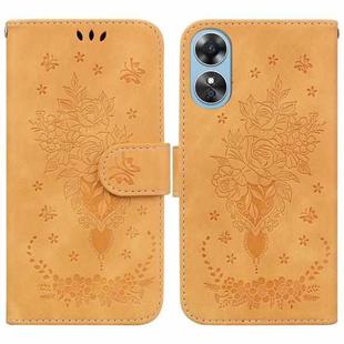 For OPPO A17 Butterfly Rose Embossed Leather Phone Case(Yellow)