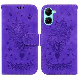 For Realme C33 Butterfly Rose Embossed Leather Phone Case(Purple)