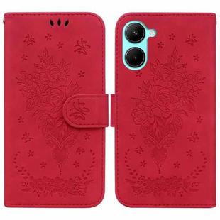 For Realme C33 Butterfly Rose Embossed Leather Phone Case(Red)