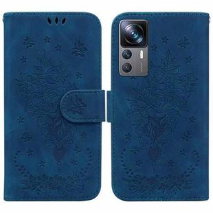 For Xiaomi 12T Pro Butterfly Rose Embossed Leather Phone Case(Blue)