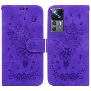For Xiaomi 12T Pro Butterfly Rose Embossed Leather Phone Case(Purple)
