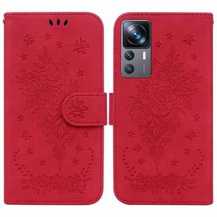 For Xiaomi 12T Pro Butterfly Rose Embossed Leather Phone Case(Red)