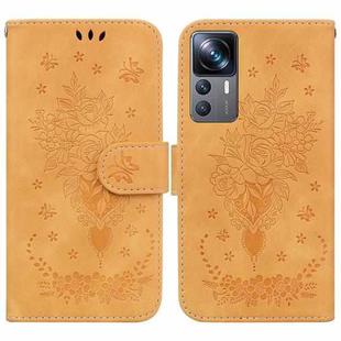 For Xiaomi 12T Pro Butterfly Rose Embossed Leather Phone Case(Yellow)