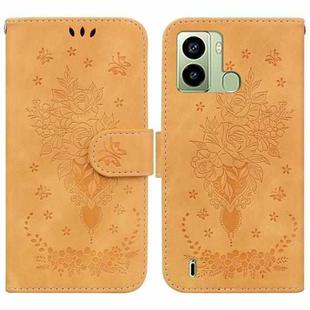 For Tecno Pop 6 Fingerprint Butterfly Rose Embossed Leather Phone Case(Yellow)