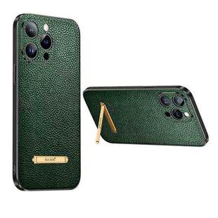 For iPhone 14 SULADA Invisible Bracket Leather Back Cover Phone Case(Dark Green)