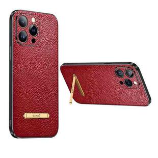 For iPhone 14 Pro Max SULADA Invisible Bracket Leather Back Cover Phone Case(Red)