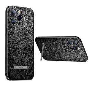 For iPhone 13 SULADA Invisible Bracket Leather Back Cover Phone Case(Black)