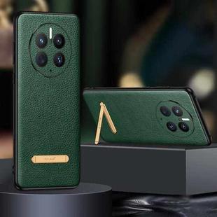 For Huawei Mate 50 SULADA Invisible Bracket Leather Back Cover Phone Case(Dark Green)