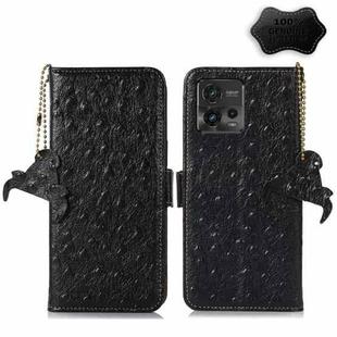 For Motorola Moto G72 4G Ostrich Pattern Genuine Leather RFID Phone Case(Black)