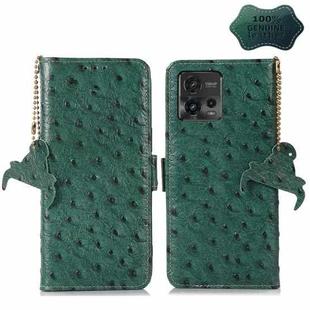 For Motorola Moto G72 4G Ostrich Pattern Genuine Leather RFID Phone Case(Green)