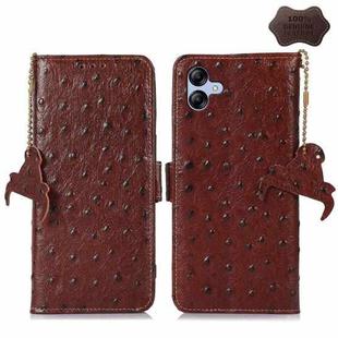 For Samsung Galaxy A04e Ostrich Pattern Genuine Leather RFID Phone Case(Coffee)
