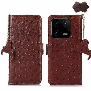 For Xiaomi 13 Ostrich Pattern Genuine Leather RFID Phone Case(Coffee)