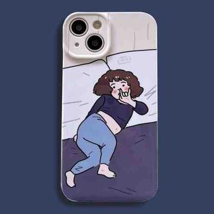 For iPhone 14 Plus Film Printing Ultra-thin All Inclusive PC Phone Case(Lazy Girl 1)