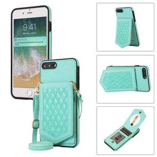 For iPhone 8 Plus / 7 Plus Rhombic Texture RFID Phone Case with Lanyard & Mirror(Mint Green)