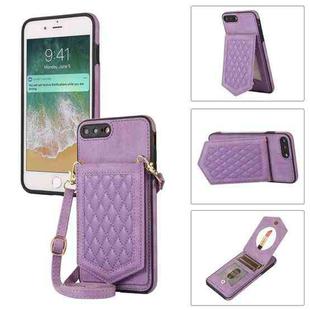 For iPhone 8 Plus / 7 Plus Rhombic Texture RFID Phone Case with Lanyard & Mirror(Purple)