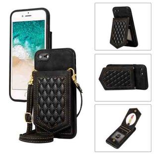 For iPhone 6s / 6 Rhombic Texture RFID Phone Case with Lanyard & Mirror(Black)