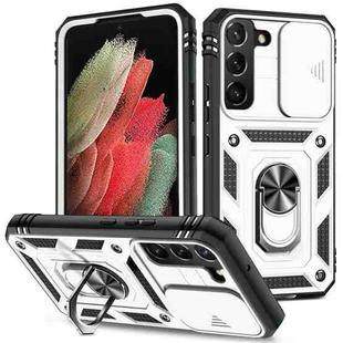 For Samsung Galaxy S22 5G Sliding Camera Cover TPU + PC Phone Case(White+Black)