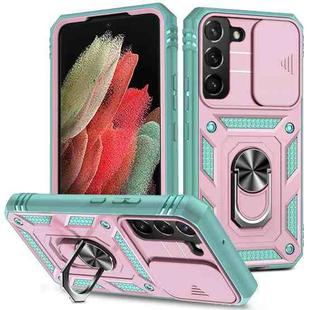 For Samsung Galaxy S22 5G Sliding Camera Cover TPU + PC Phone Case(Pink+Green)