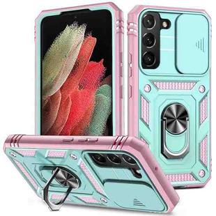 For Samsung Galaxy S22 5G Sliding Camera Cover TPU + PC Phone Case(Green+Pink)