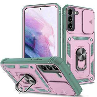 For Samsung Galaxy S22+ 5G Sliding Camera Cover TPU + PC Phone Case(Pink+Green)